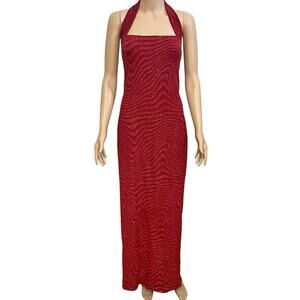 Scott McClintock Red Beaded Halter Maxi Dress
